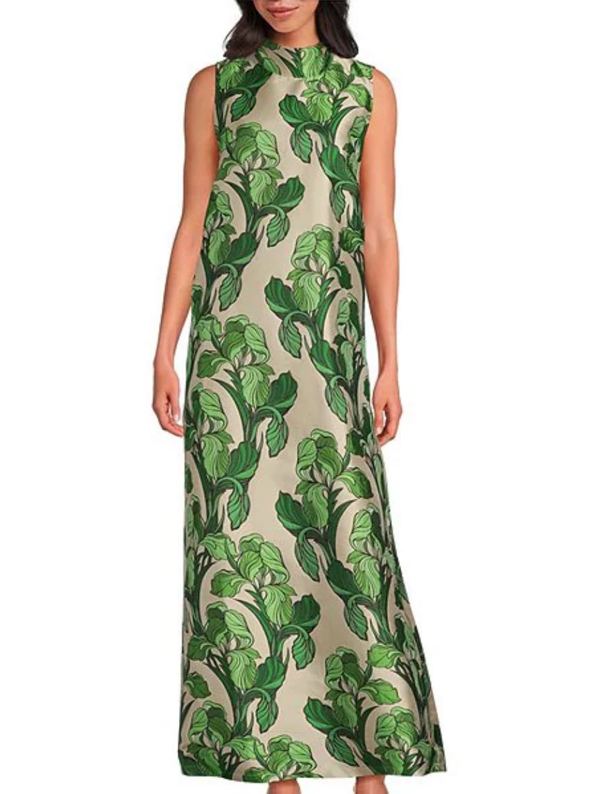 Brocade Mock Neck Formal Gown