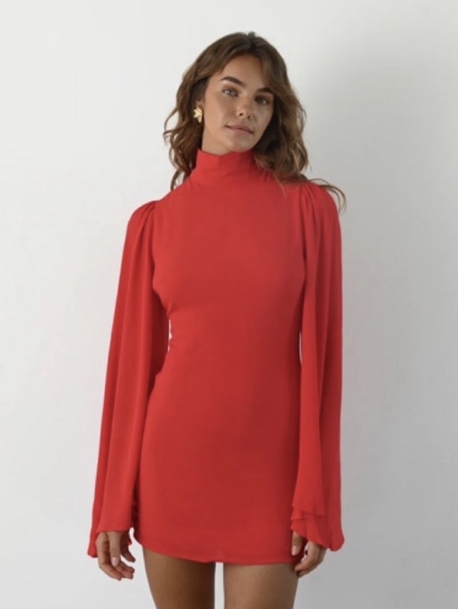 Red Bell Sleeve Mini Dress