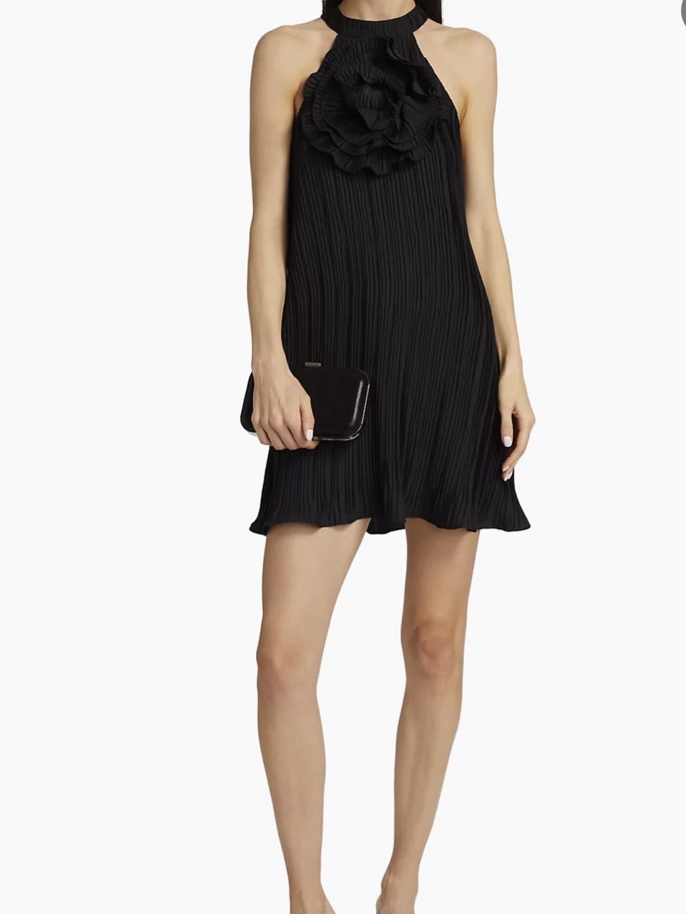 Black Pleated Halter Mini Dress