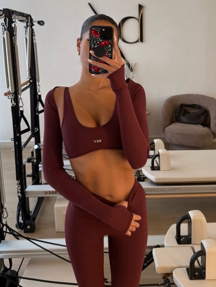 Burgundy Activewear Set with Long Sleeve Shrug