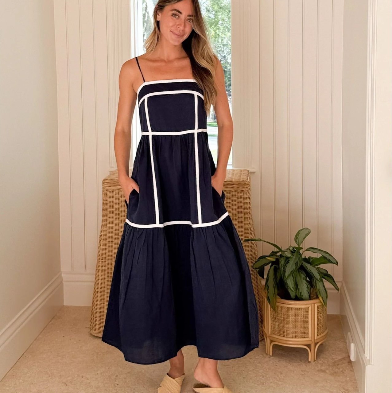 BLACK With White Midi Dress