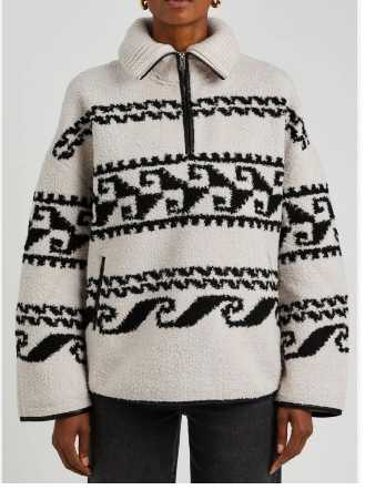 White and Black Patterned Sherpa Pullover