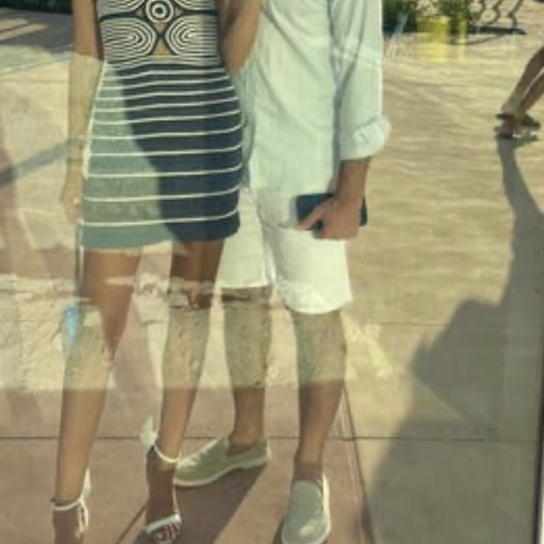 Andrés Otálora Navy and White Striped Strapless Mini Dress