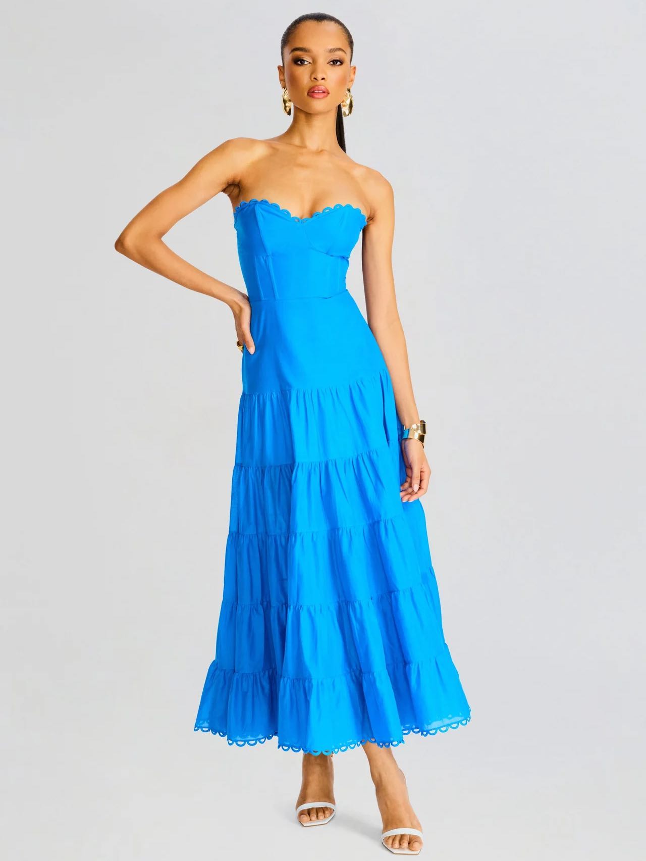 Blue Strapless Midi Dress