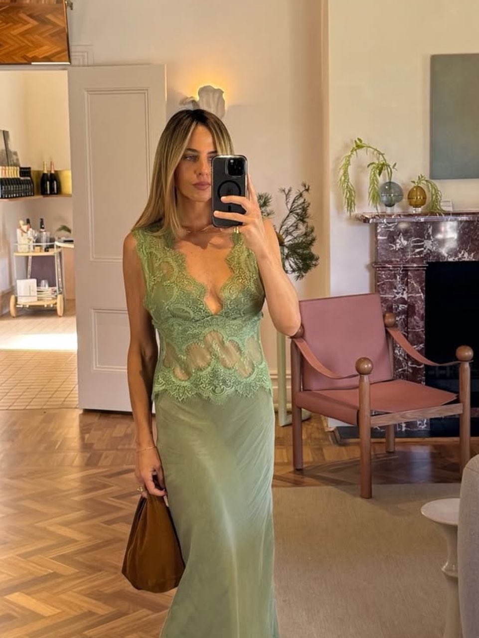 Sage Green Lace Slip Dress