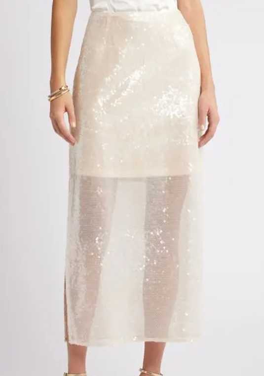 Champagne Sequin Midi Skirt