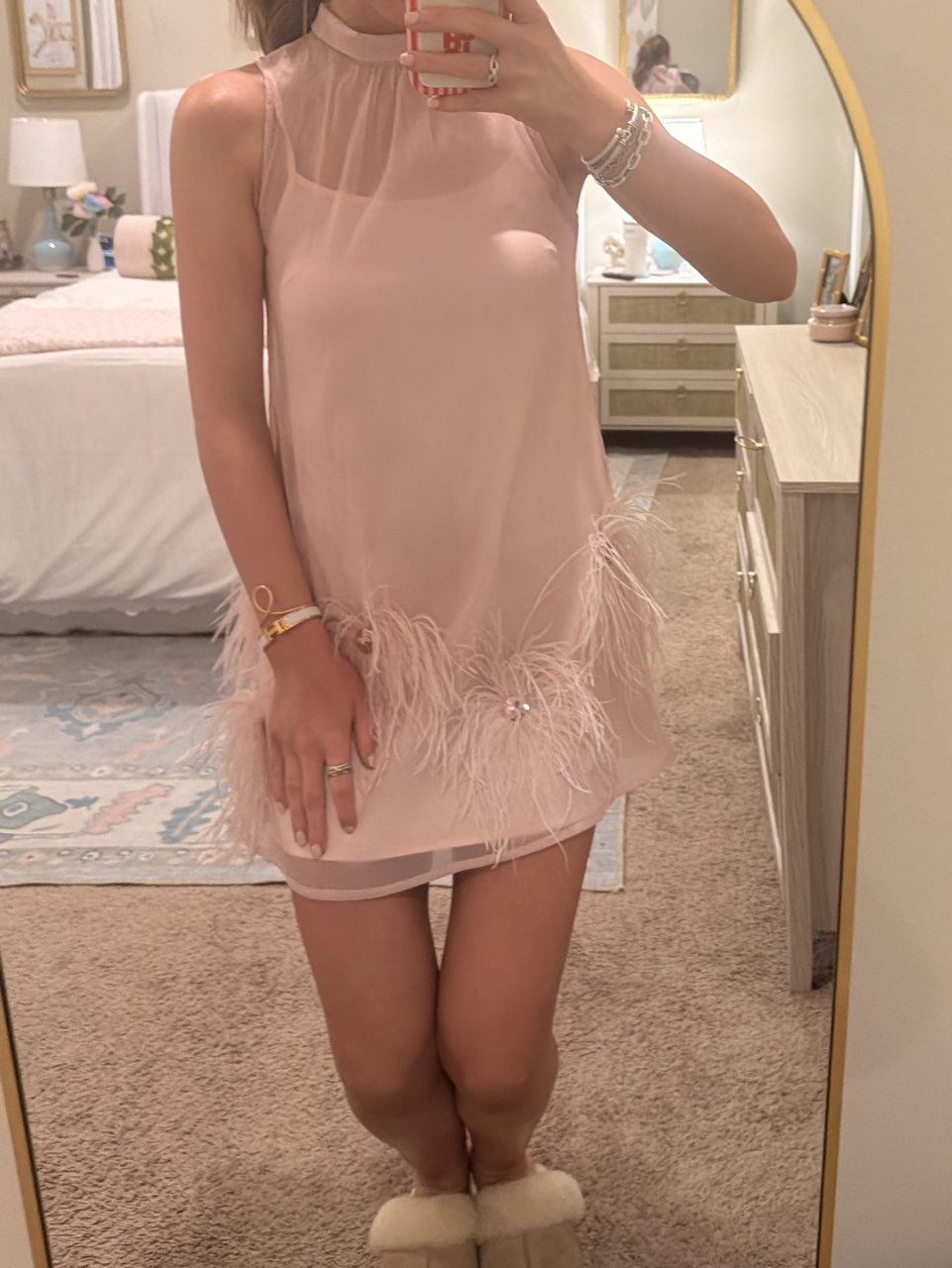Cocolilys pink feather mini dress