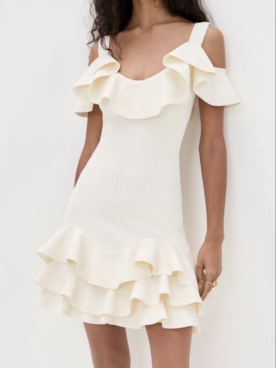 Cream Ruffled Mini Dress