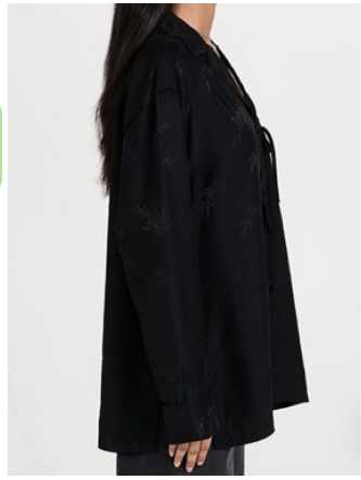 Black Tie-Front Bamboo Print Blouse