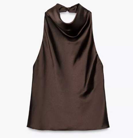Brown Satin Halter Top
