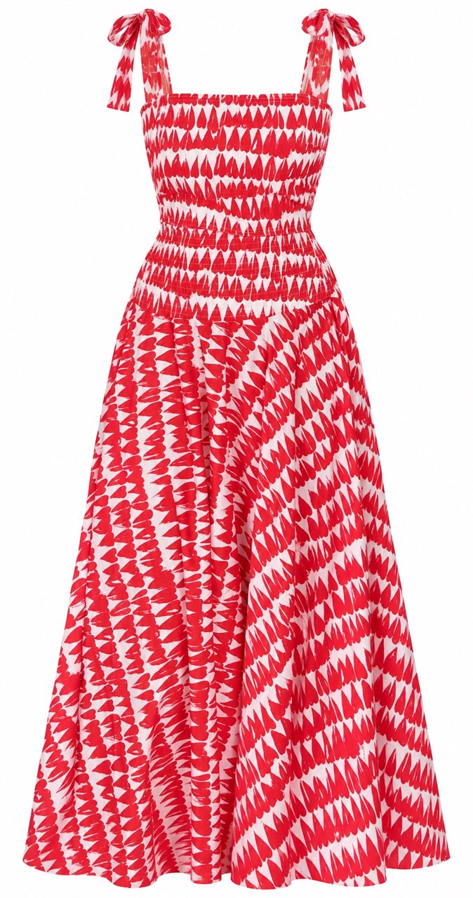 Carolina Herrera Red Heart Print Tie-Shoulder Set