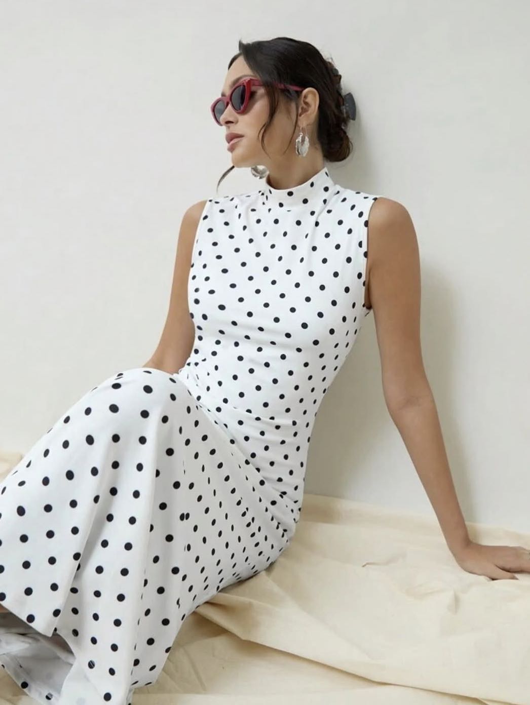 White Polka Dot Midi Dress