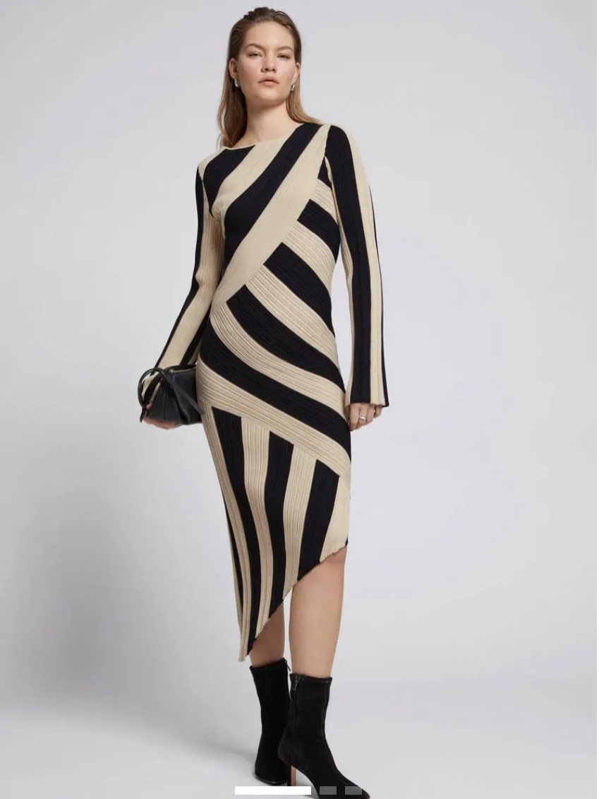 Striped Asymmetrical Knit Midi Dress