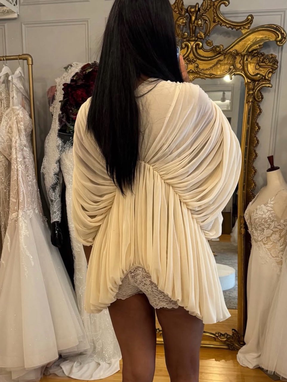 Cream Plunging Neckline Mini Dress