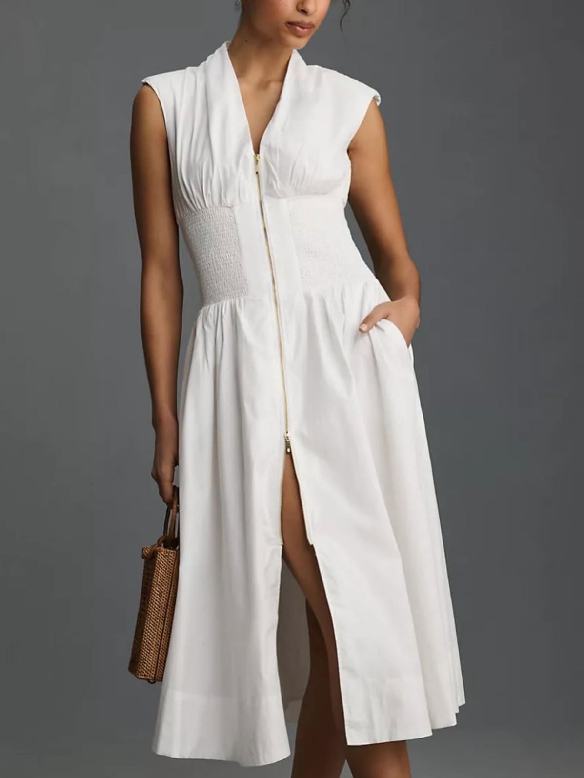 White Midi Zip Dress