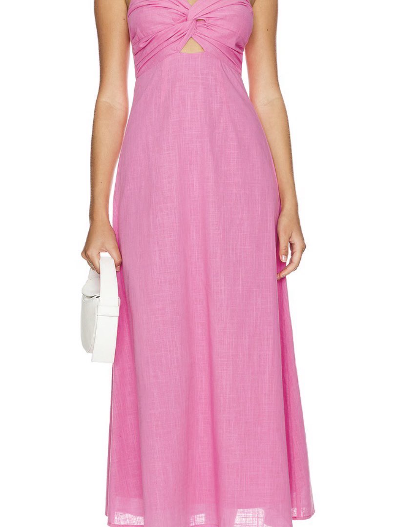 Pink Strapless Twist-Front Cutout Midi Dress