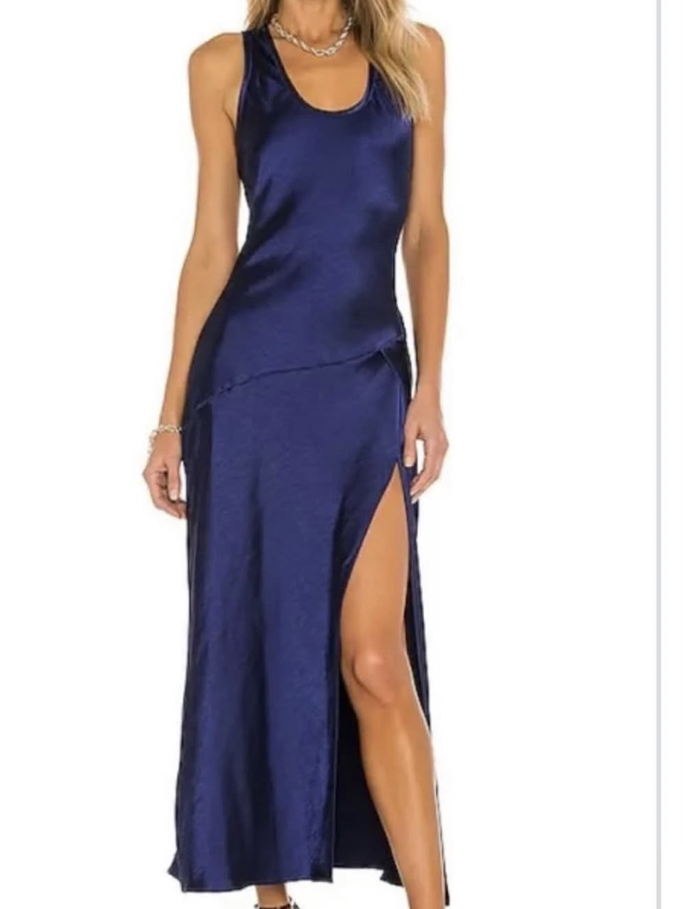 Navy Satin Maxi Dress with Slit