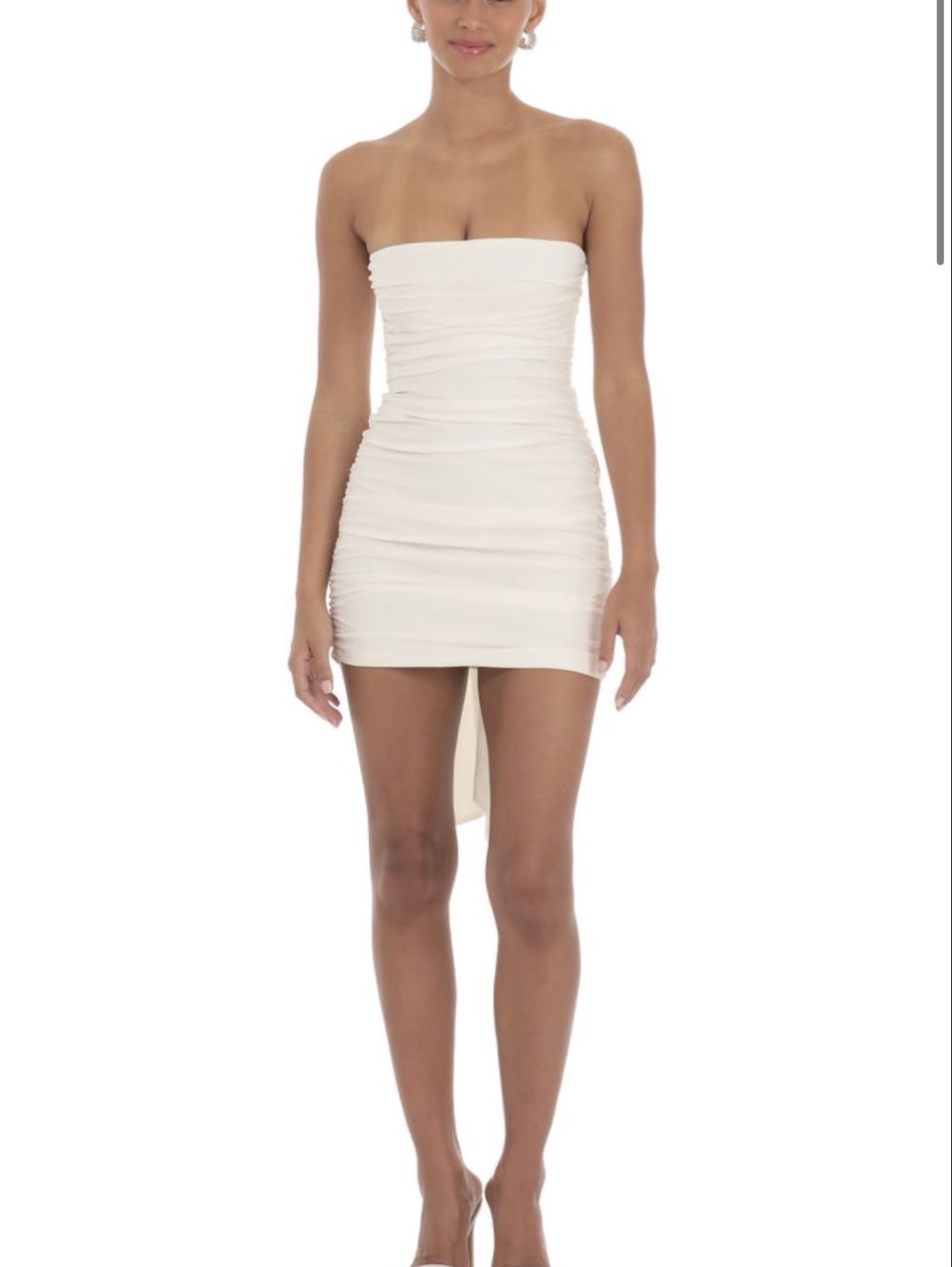 Cream Strapless Ruched Mini Dress with Bow