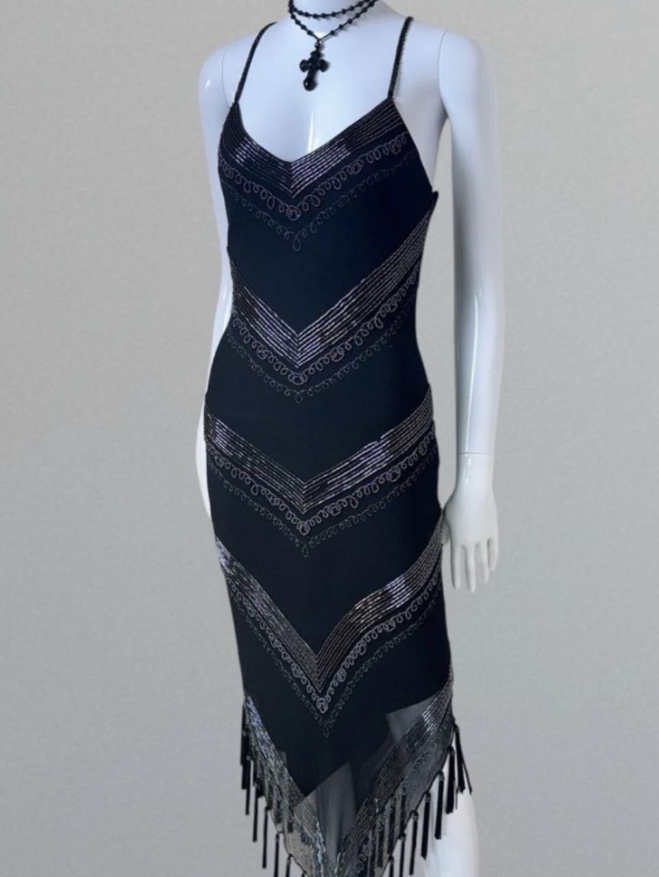 Vintage Black Beaded Fringe Dress
