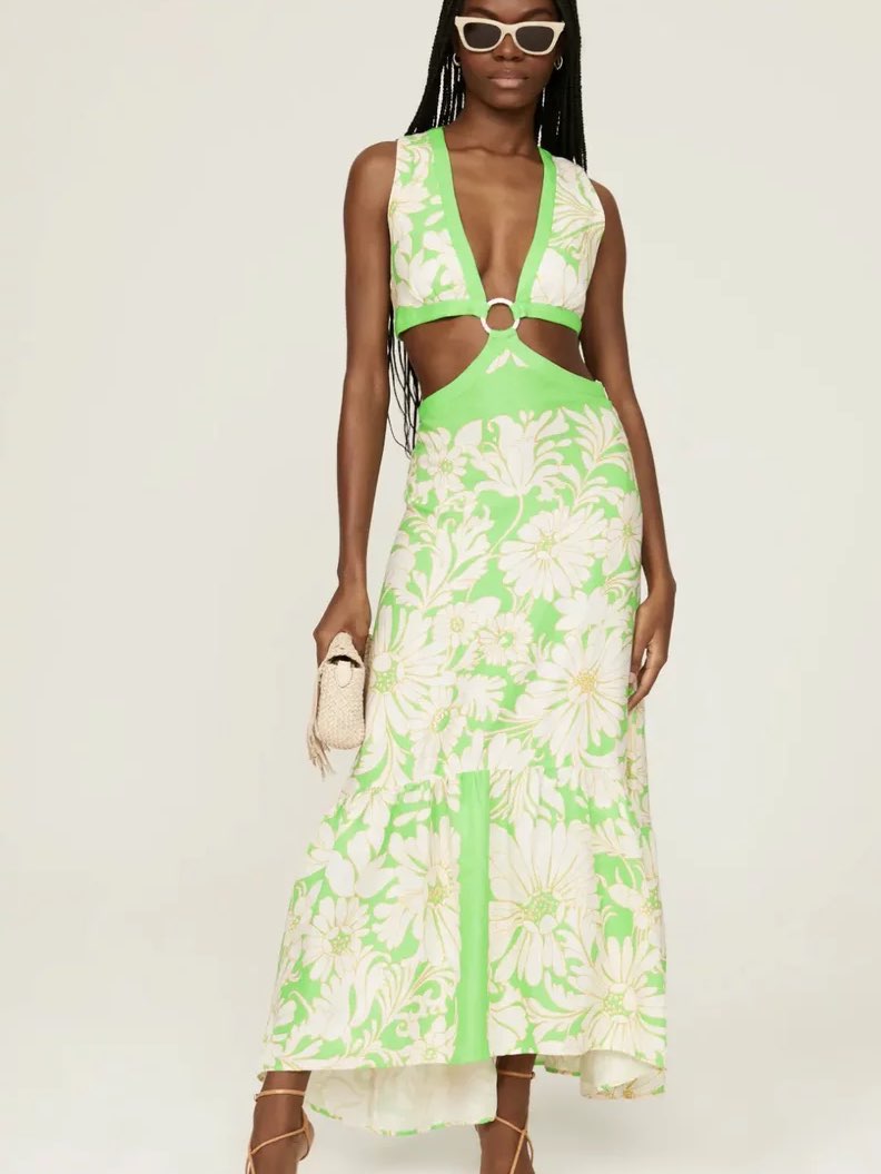 Lime Green Floral Cut-Out Maxi dress