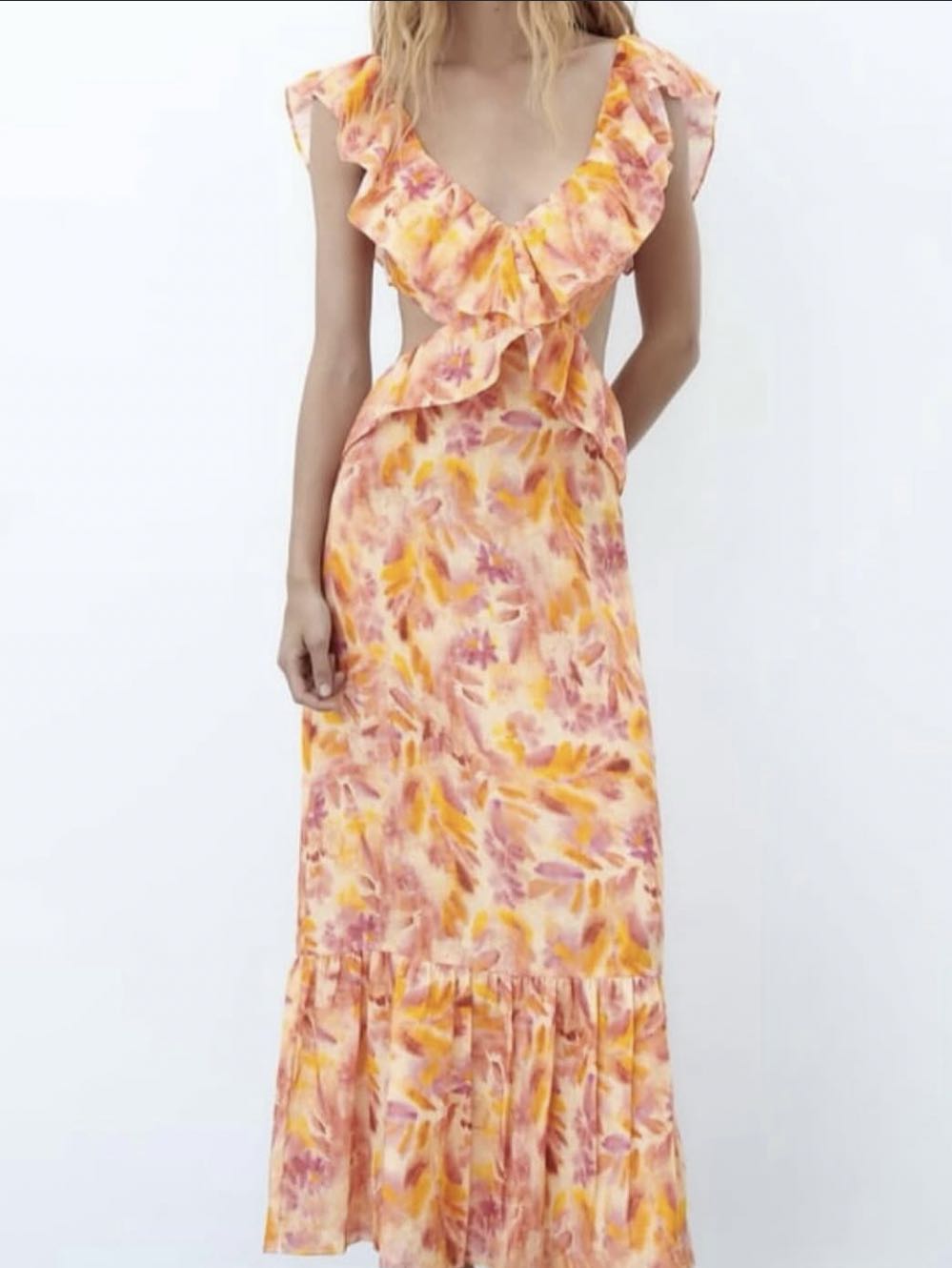 Zara floral cut out maxi dress