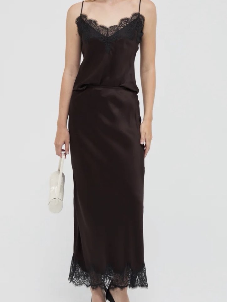 Satin Lace Trim Cami and Midi Skirt Set