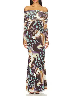 Multicolor Off-Shoulder Maxi Dress