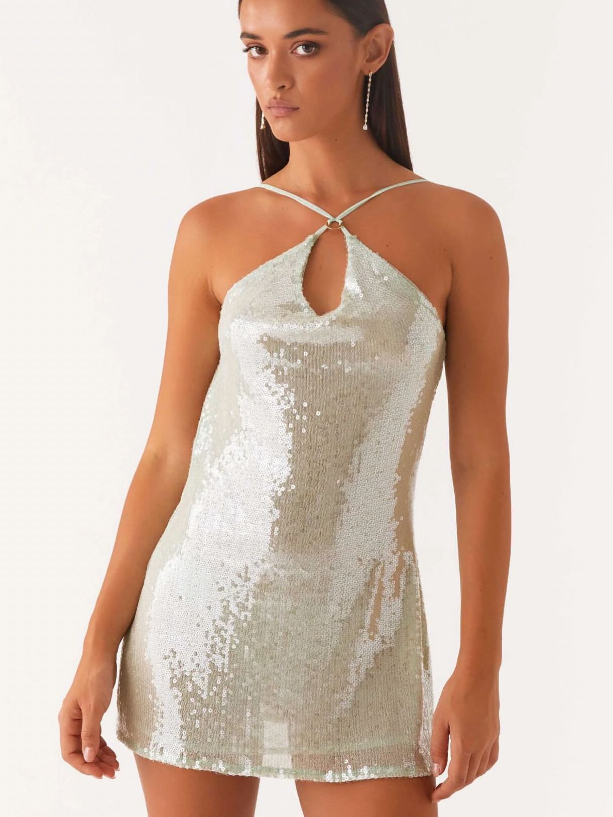 Radiant energy cowl back mini dress in mint