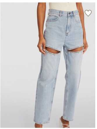 Light Wash Rhinestone Cut-Out Jeans
