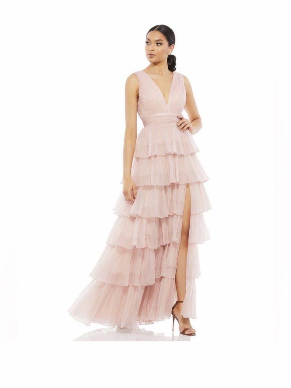 Mac Duggal Dusty Pink Tiered Tulle Maxi Dress