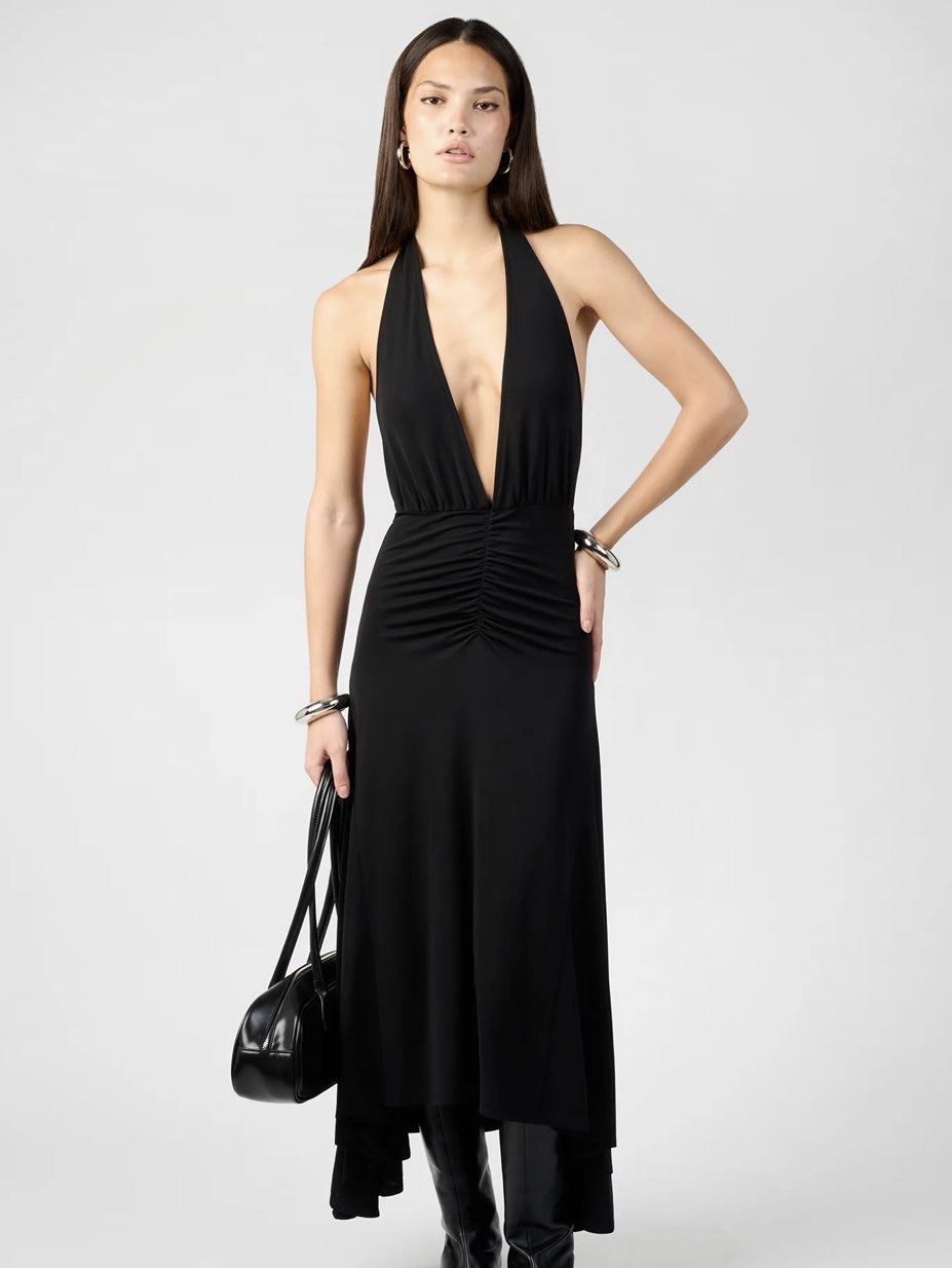 Black Ruched Halter Dress