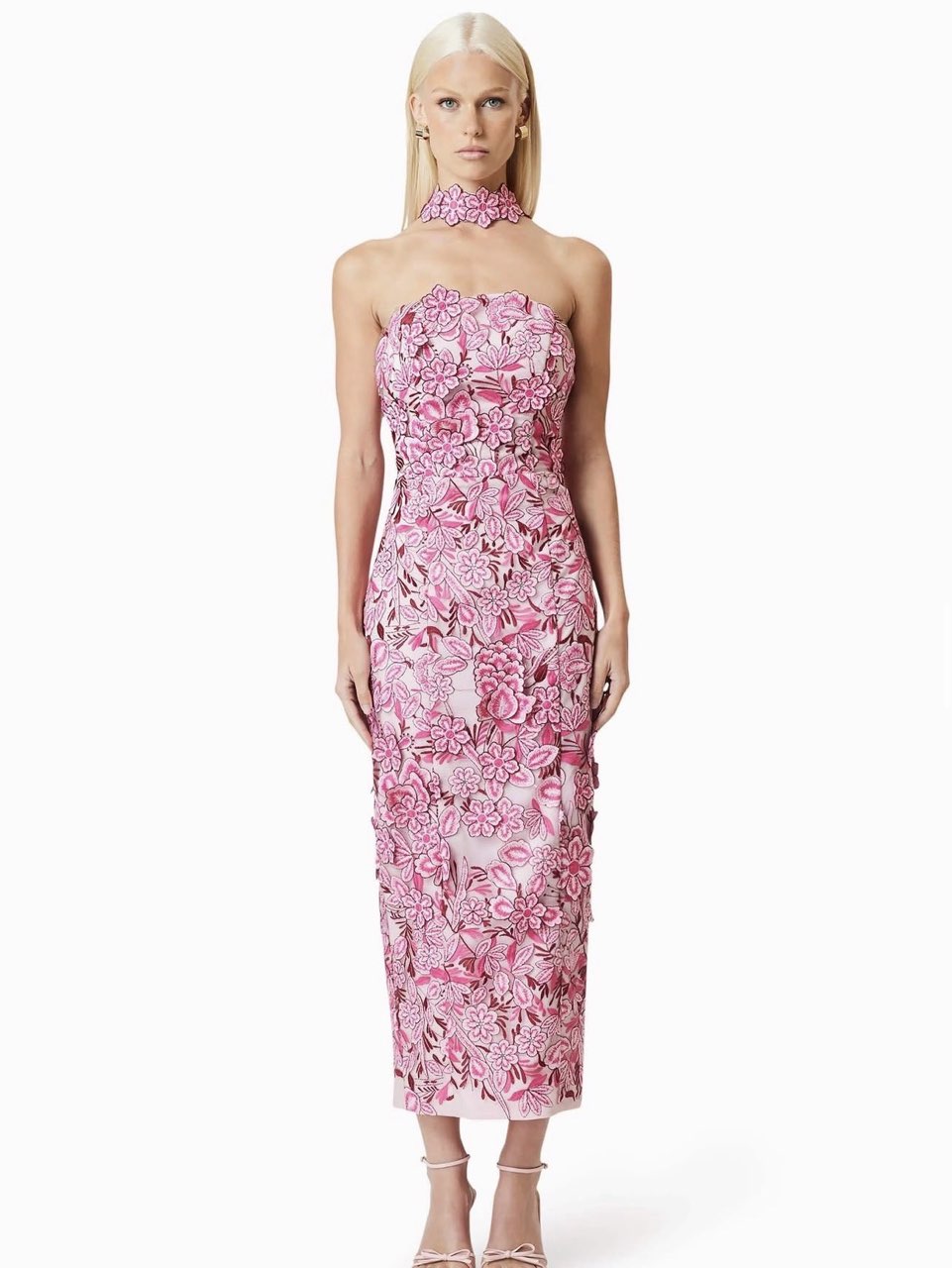 Roseate Strapless Midi Dress