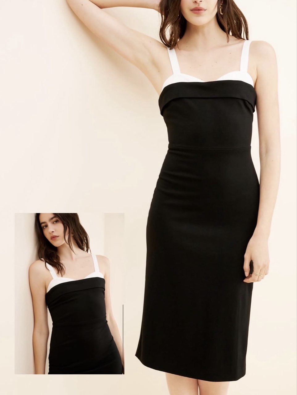 Black and White Sweetheart Neck Midi Dress