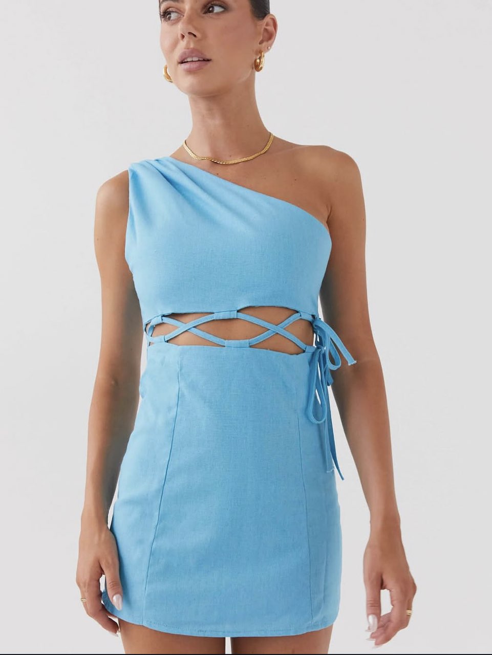 Sky Blue One-Shoulder Cut-Out Mini Dress