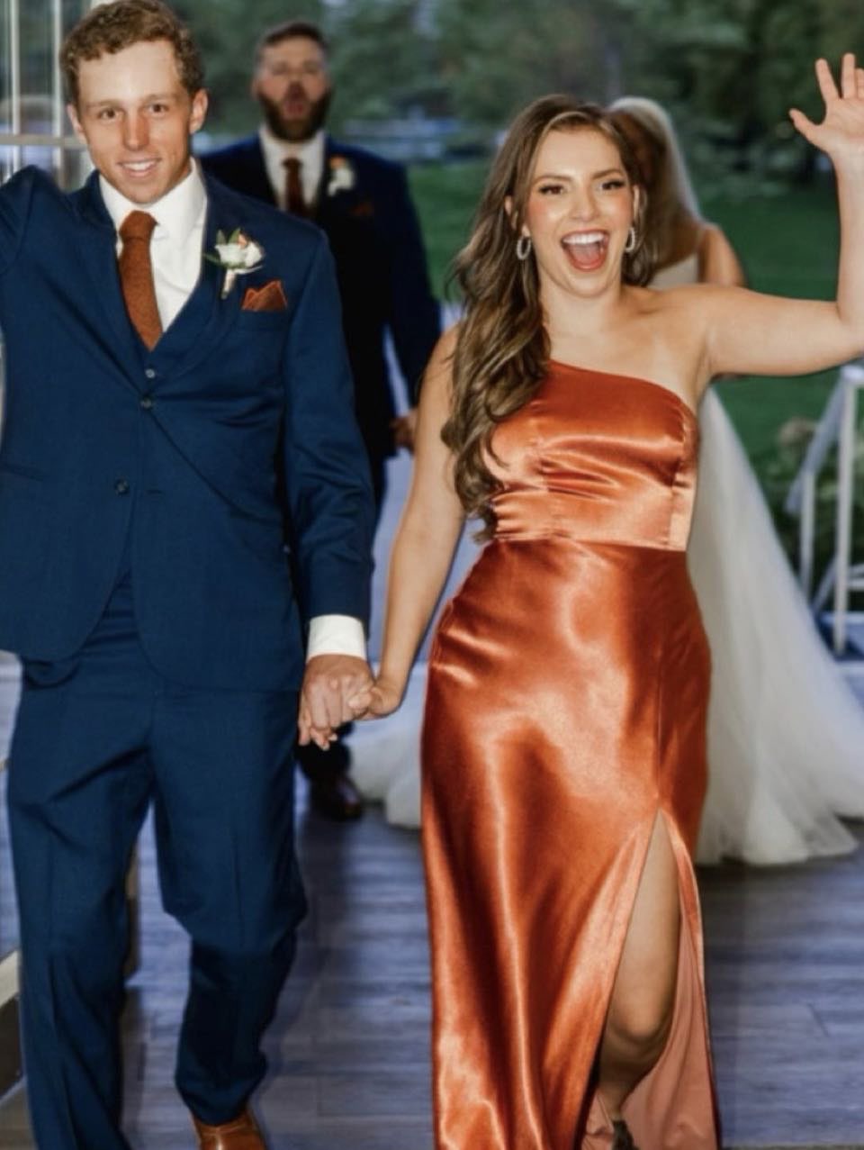 Rust Satin One-Shoulder Dress