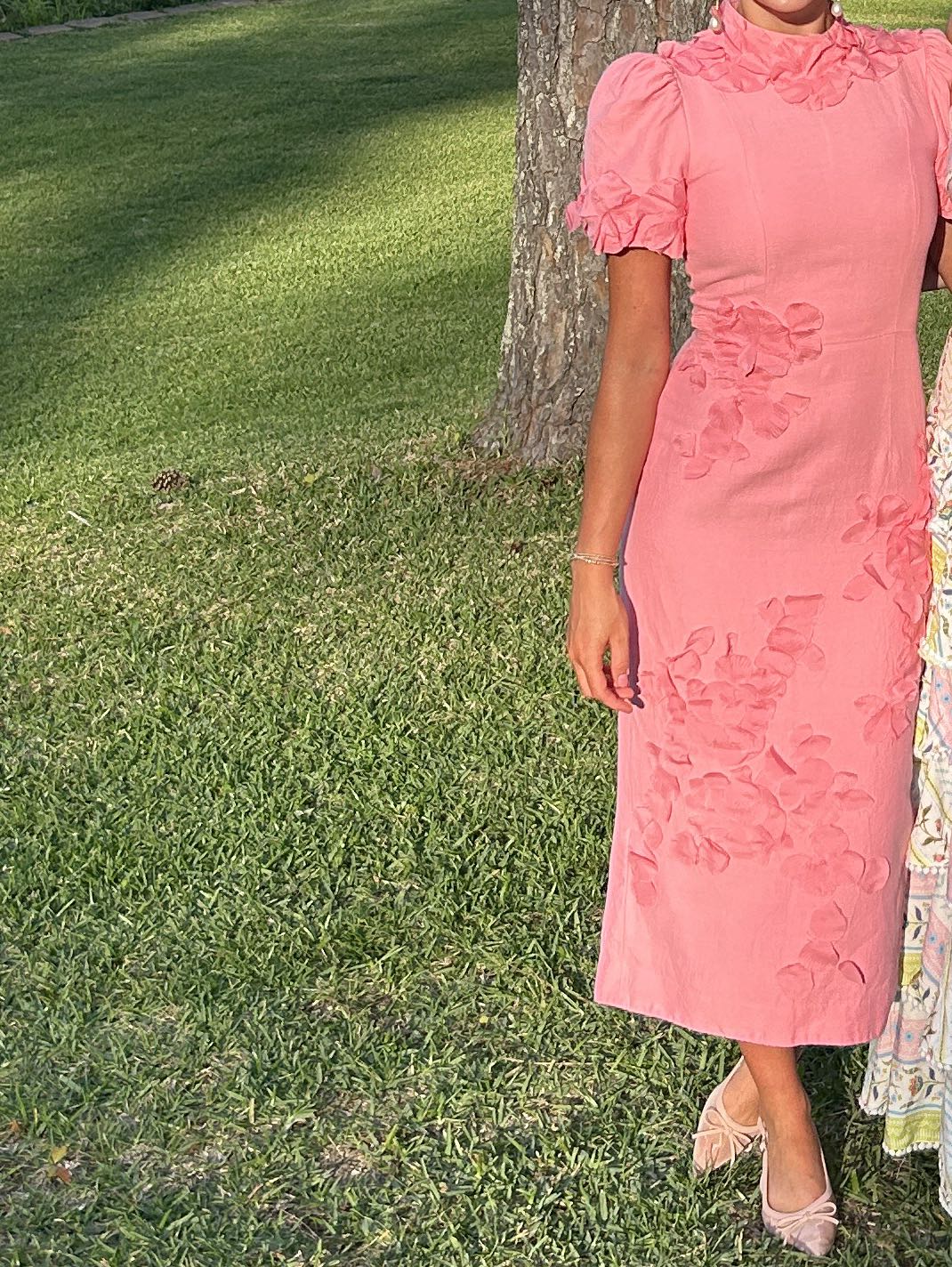 Pink antonio milani Midi Dress with Puff Sleeves