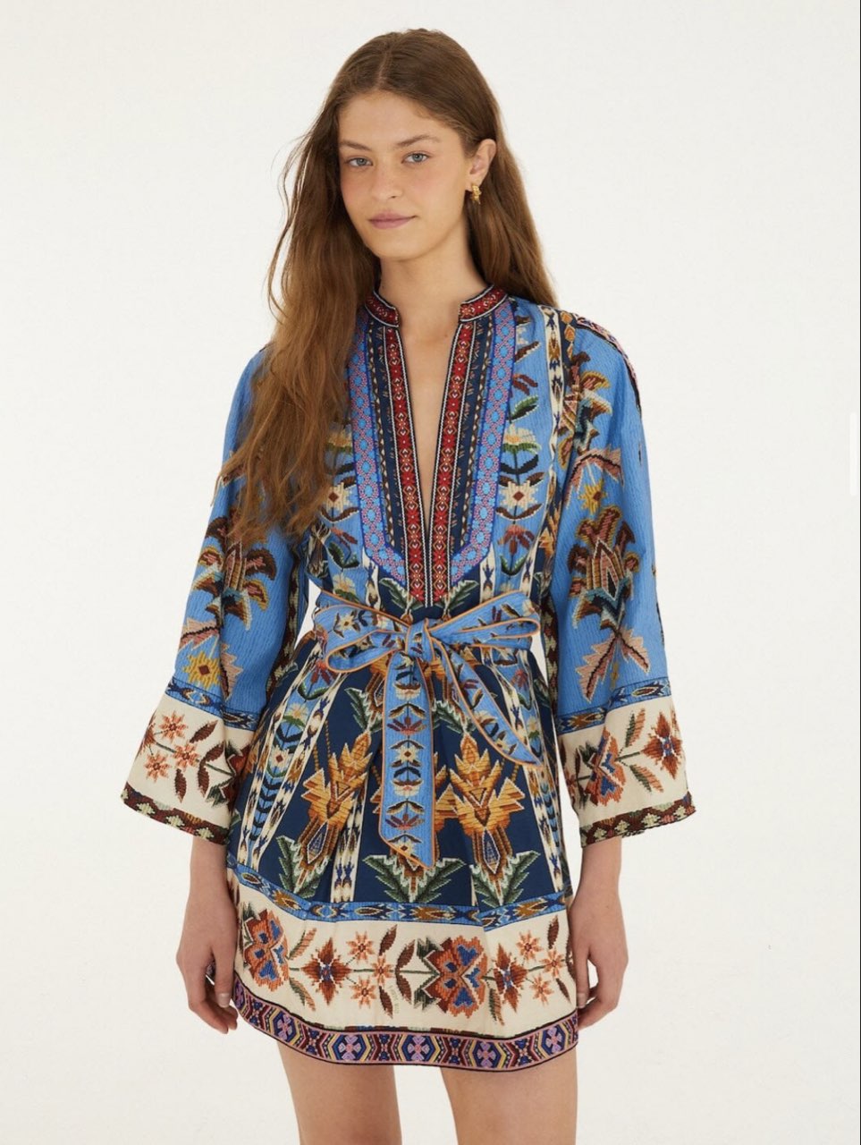 Farm Rio embroidered tapestry organic cotton mini dress