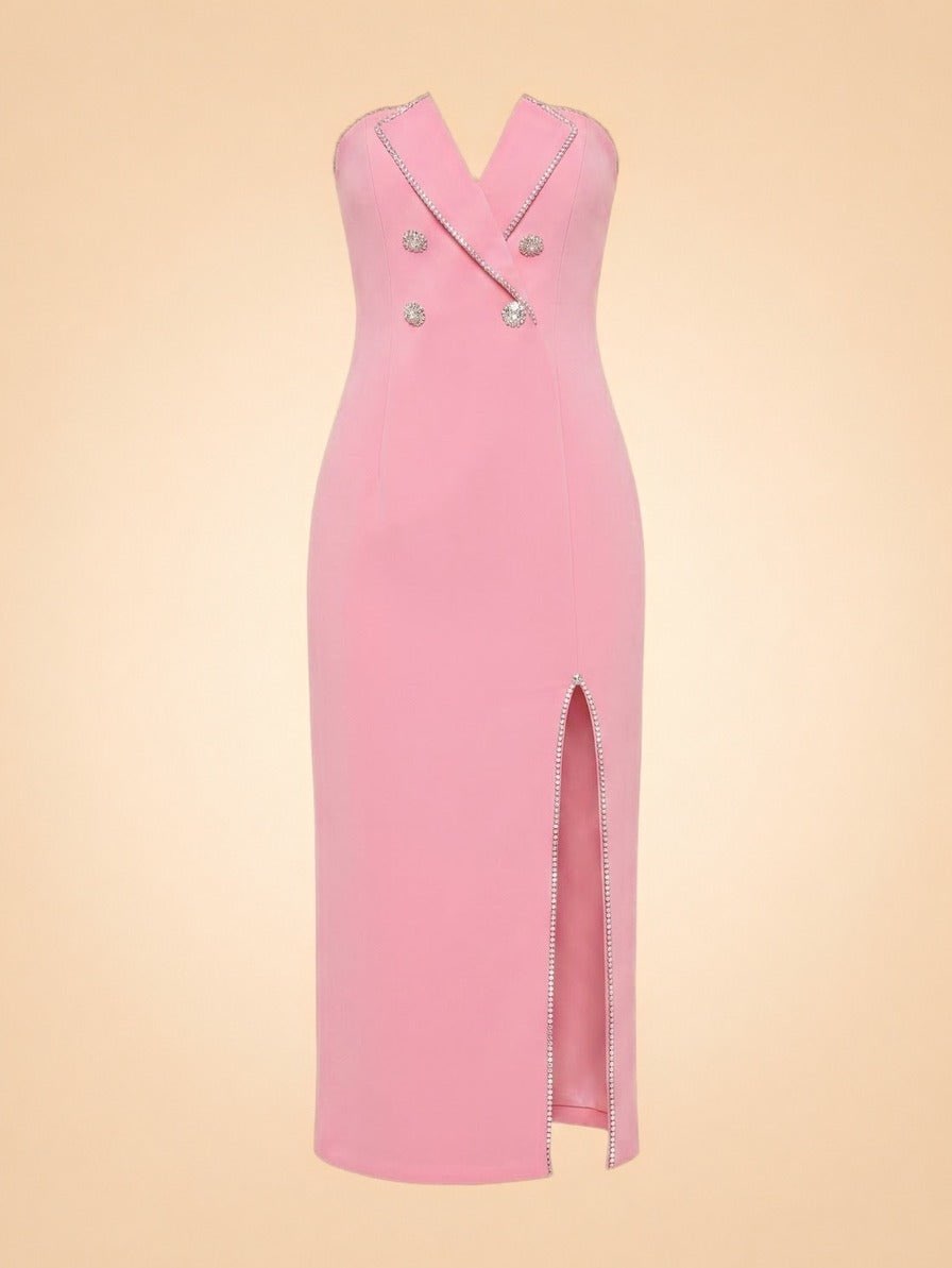 Pink Strapless Blazer Midi Dress