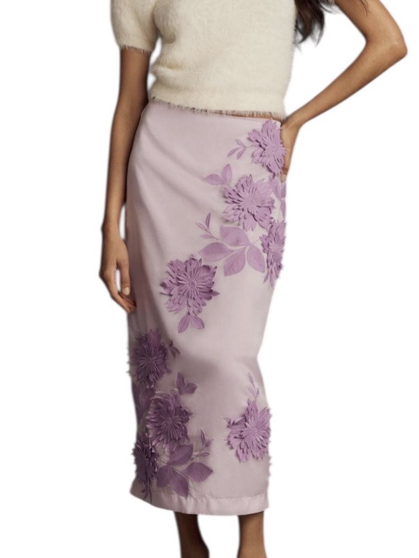 Maeve 3D Bloom Column Midi Skirt