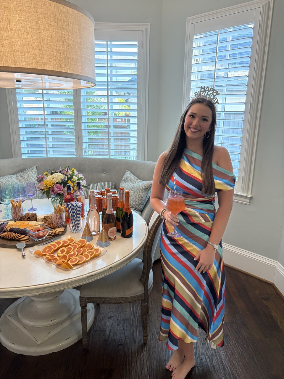 Rainbow Stripe One-Shoulder Midi Dress