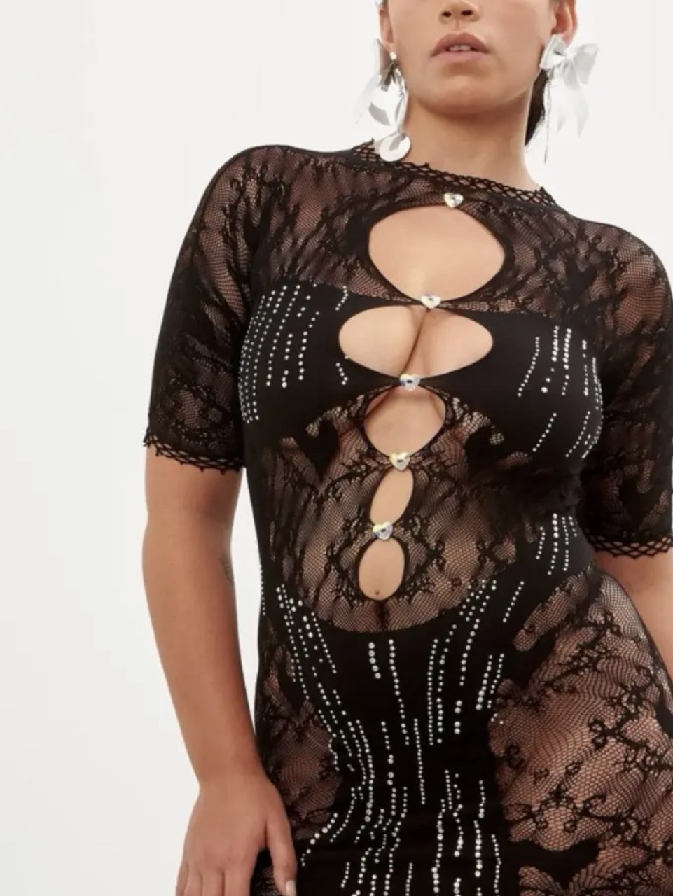 Nensi Dojaka Black Lace Cutout Mini Dress