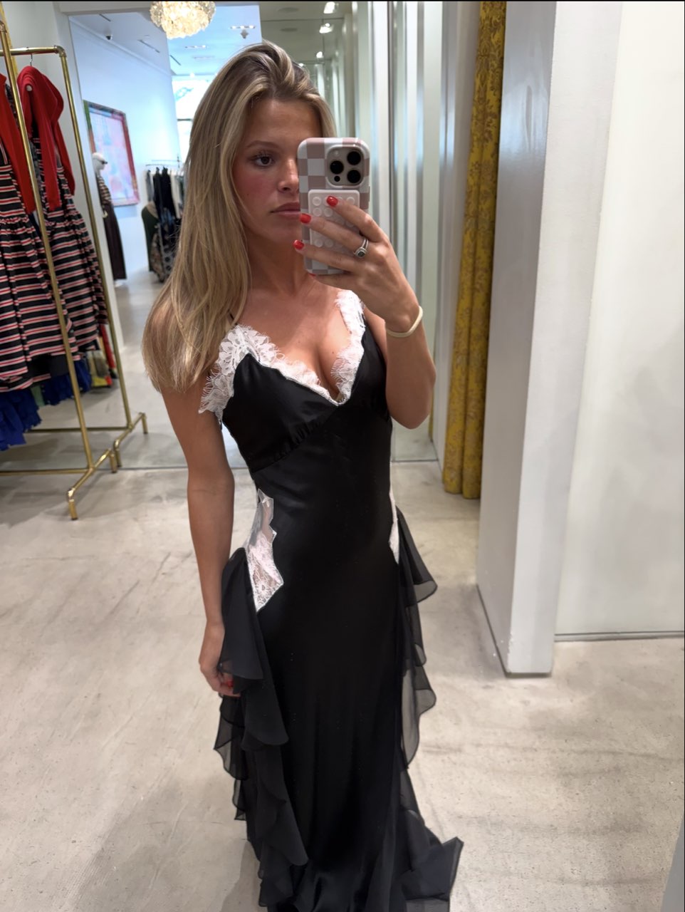 Black Lace Ruffle Maxi Dress