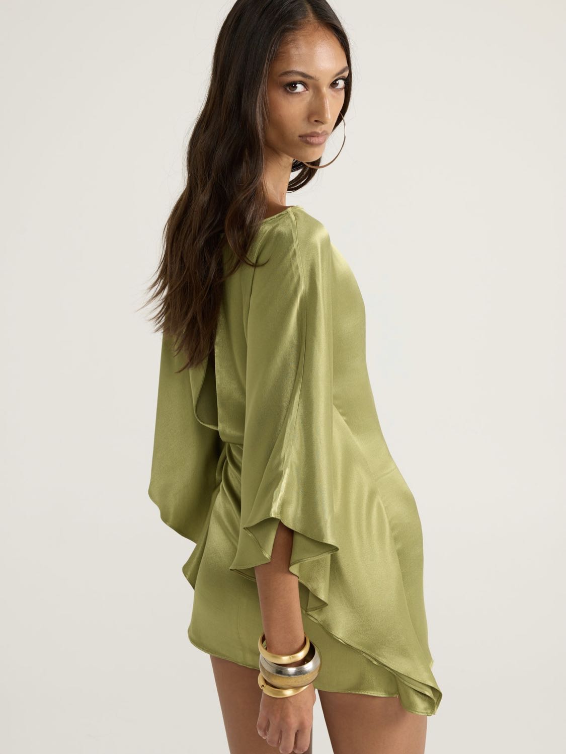 Satin Mini Dress with Draped Sleeves