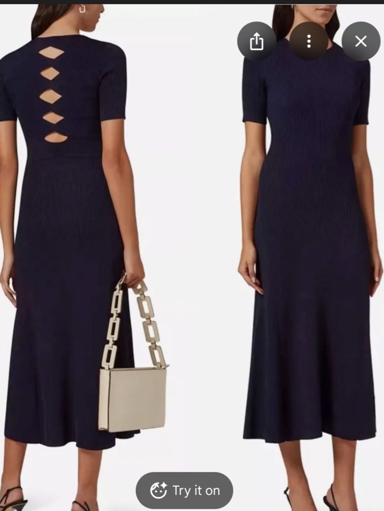 Navy Knit Midi Dress with Cutout Back