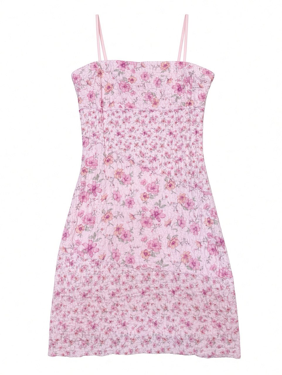 Pink Floral Smocked Midi Dress