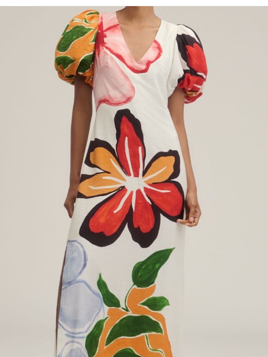 Puff Sleeve A-Line Maxi Dress
