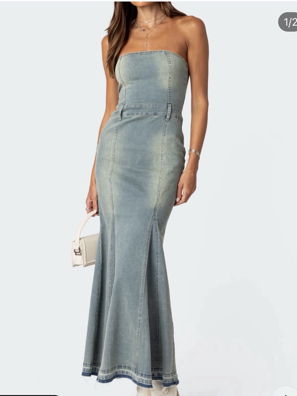 Strapless Denim Mermaid Maxi Dress