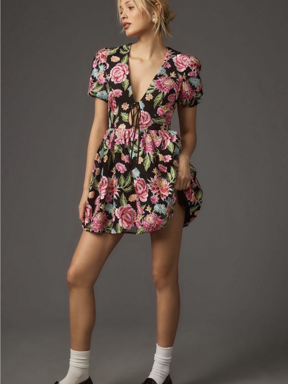 Marina Short Sleeve Tie-Front Mini Dress