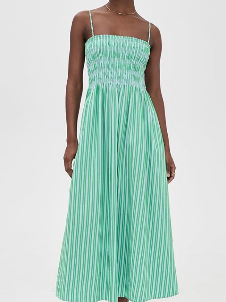 Green and Blue Striped Midi Dress