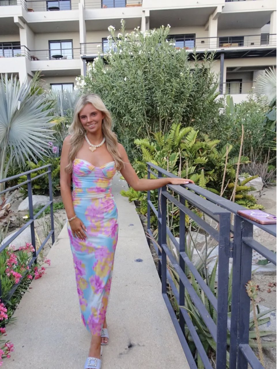 Tie-Dye Ruched Sweetheart Midi Dress